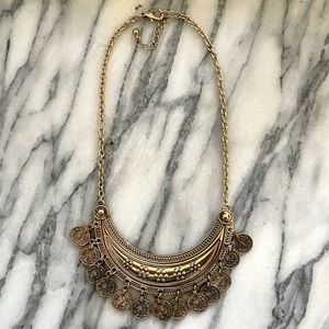 NWOT Forever 21 Tarnished Gold Statement Faux Vintage Coin Adjustable Necklace